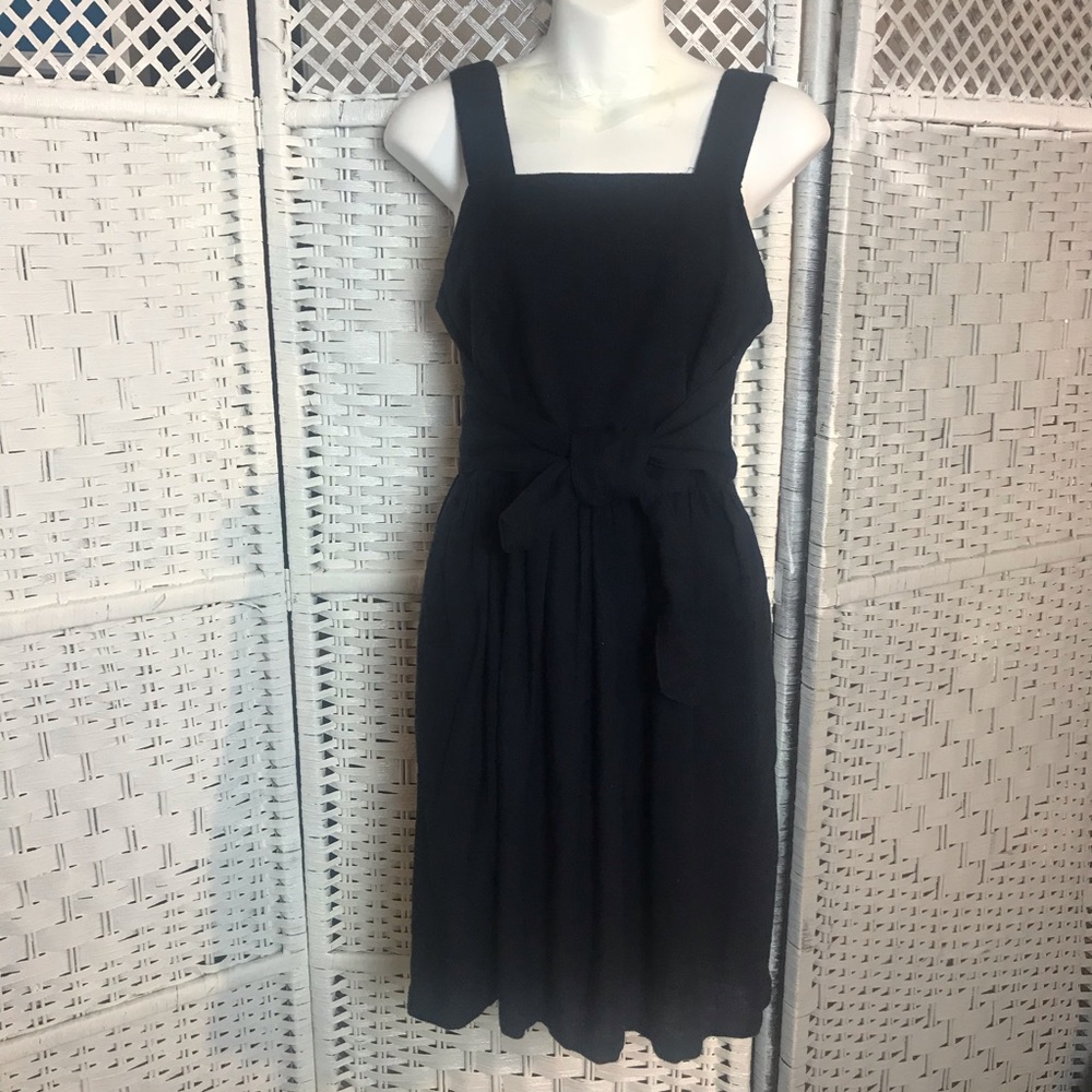 LOFT plain cotton black strap tie in front dress 0